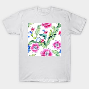 Flowers and leaves seamless porcelain pattern T-Shirt